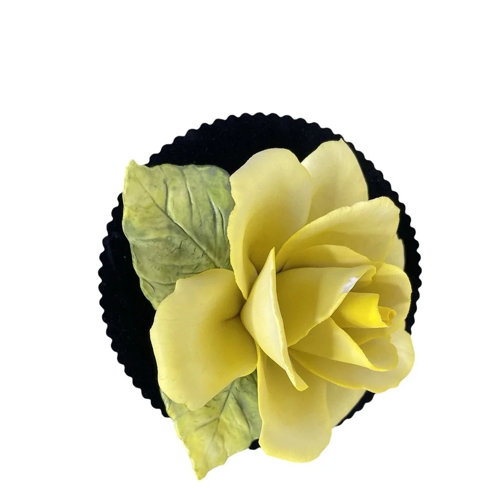 napoleon capodimonte porcelain flower Lg Yellow Rose‎ Made In Italy Vintage Read